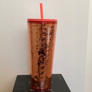 Orangish pink Starbucks Cold Cup (24oz)